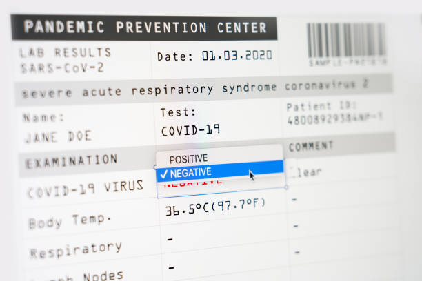 Screen Showing the Results from a Laboratory Test for Covid-19 stock photo