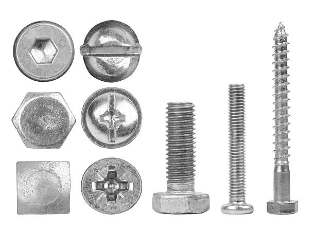 Screws and heads Screws and heads isolated on white background bolt fastener stock pictures, royalty-free photos & images