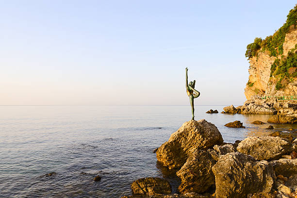 Sculpture Dancer of Budva on way to beach Mogren, Montenegro stock photo