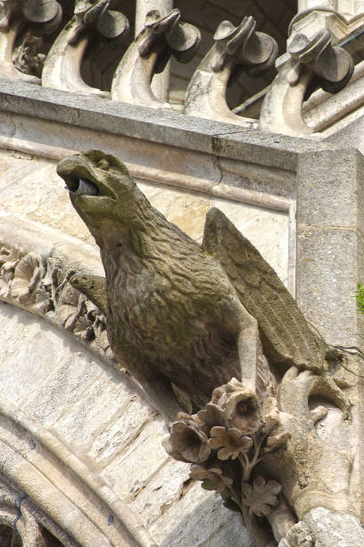 escultura de gárgola (pájaro) en la fachada del templo gótico - bills saints fotografías e imágenes de stock