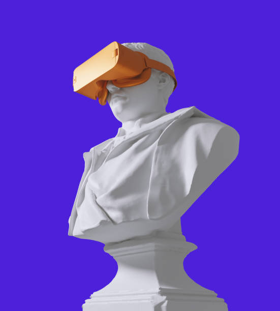 Sculpture of human with VR glasses. stock photo