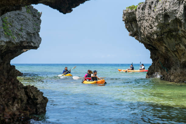 Sea kayaking in Okinawa stock photo