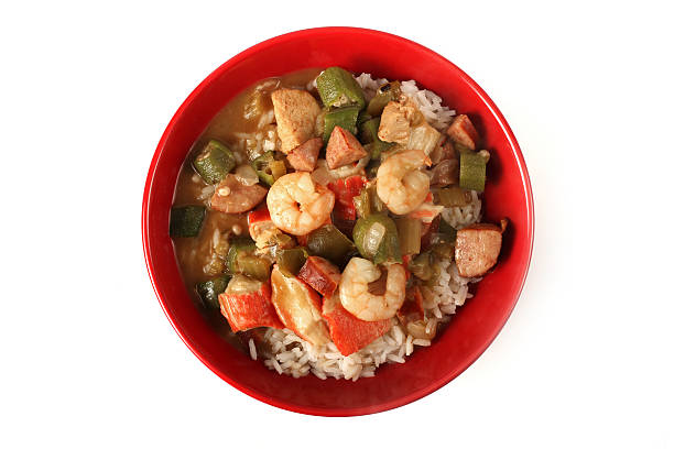 Seafood, Chicken and Sausage Gumbo Seafood, Chicken and Sausage Gumbo gumbo stock pictures, royalty-free photos & images