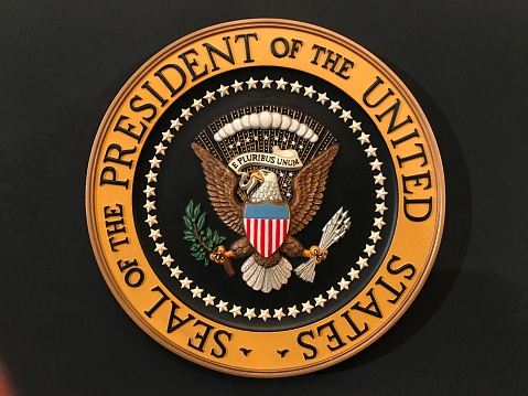 アメリカ大統領の紀章。会見などで使用される.。Seal of the President of the United States