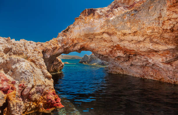 Seal's cave on Lemnos island, Greece stock photo