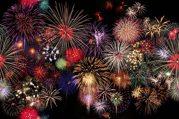 бесшовные фейерверки праздник на ночь - happy new year стоковые фото и изображения