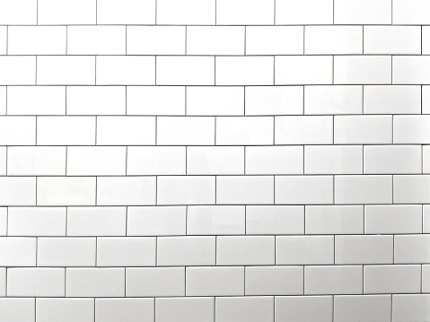 Seamless white bathroom wall tiles. Pattern, brick texture for background