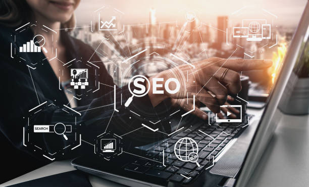 SEO Search Engine Optimization business concept SEO - Search Engine Optimization for Online Marketing Concept. Modern graphic interface showing symbol of keyword research website promotion by optimize customer searching and analyze market strategy. seo stock pictures, royalty-free photos & images