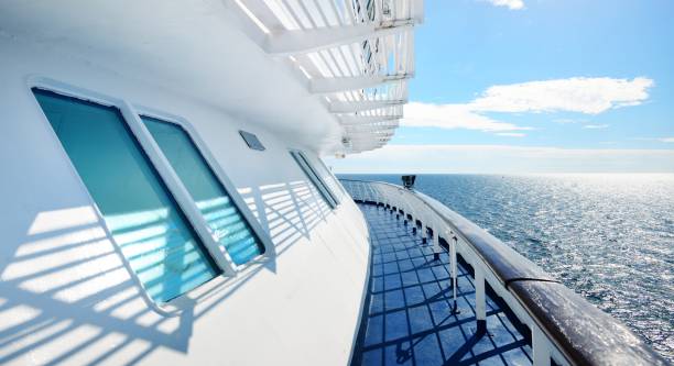 Seascape from the deck of a passenger ship on a beautiful sunny summer day stock photo