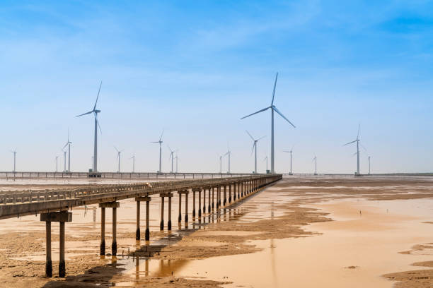 Seascape with Turbine Green Energy Electricity, stock photo