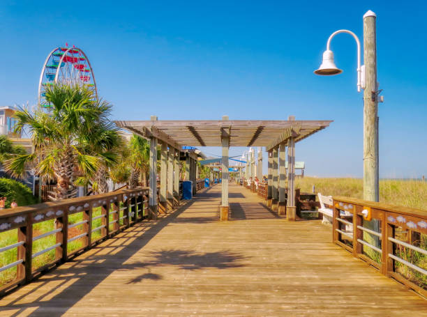 Seaside Beach Boardwalk Wide-Angle stock photo