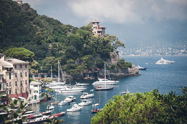 Seaside villas near Portofino in Italy stock photo