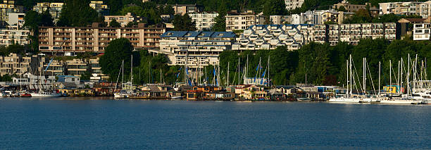 Seattle Houseboats on the West Side of Queen Anne Hill stock photo