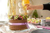 istock Second birthday cake with colored candle, holiday and mood. stock photo 1368264153