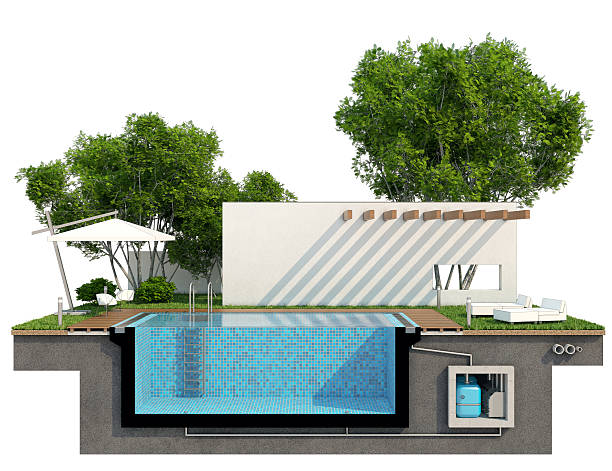 Sectional view of the pool stock photo