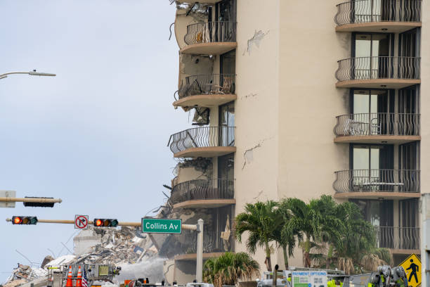 Sections of the champlain towers Surfside Miami Beach which collapsed stock photo
