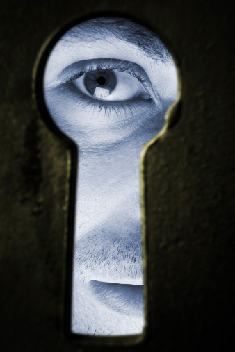 I See You Man Looking Through Keyhole Stock Photo I See You Man Looking Through Keyhole Stock Photo