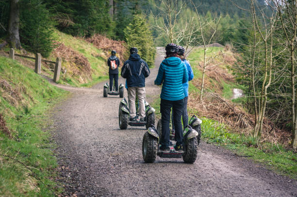 Segway travel on forest path stock photo