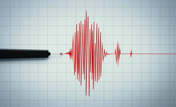 Seismograph Recording an Earthquake Activity on Grid Paper Seismograph recording seismic activity on grid paper. Horizontal composition with copy space. Earthquake concept. earthquake stock pictures, royalty-free photos & images