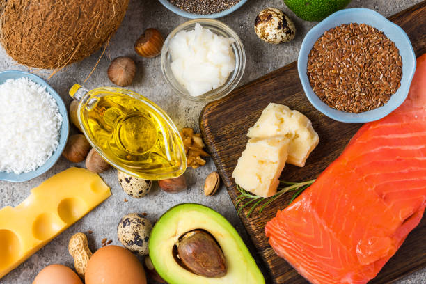 Selection of good fat and omega 3 sources. healthy eating concept. Ketogenic diet. Selection of good fat and omega 3 sources. healthy eating concept. Ketogenic diet. top view fat nutrient stock pictures, royalty-free photos & images