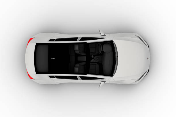 Self Driving, Autonomous, Electric Vehicle, Generic White Sedan, Full Frame Isolated Against White stock photo