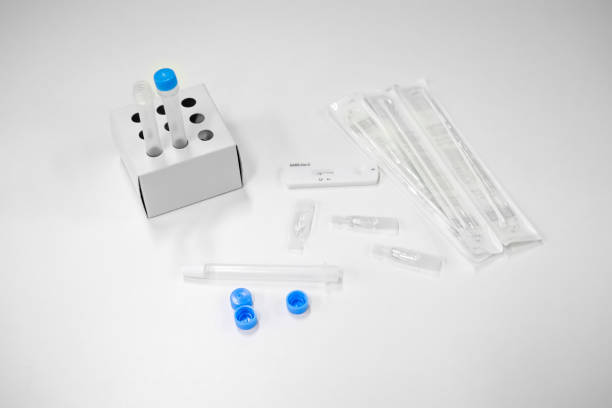 self test covid19: Do-it-yourself antigen test kit stock photo