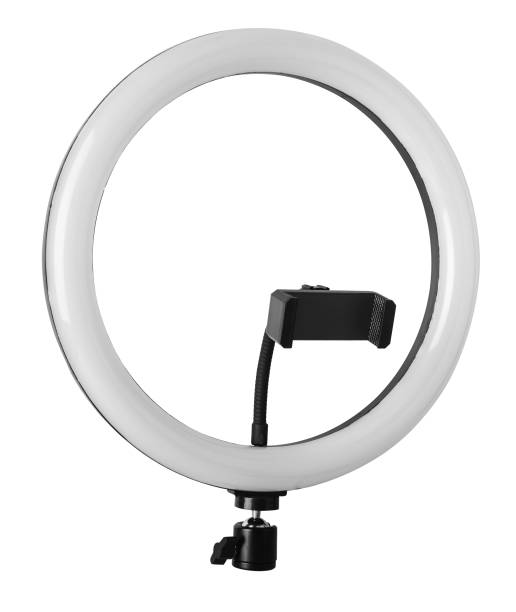 selfie ring lamp, isolated on white background stock photo