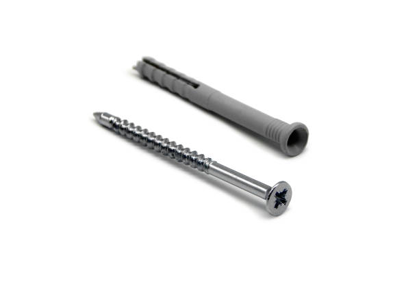 Self-tapping screw with dowel. stock photo