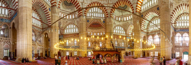 Selimiye Mosque interior, panoramic view stock photo