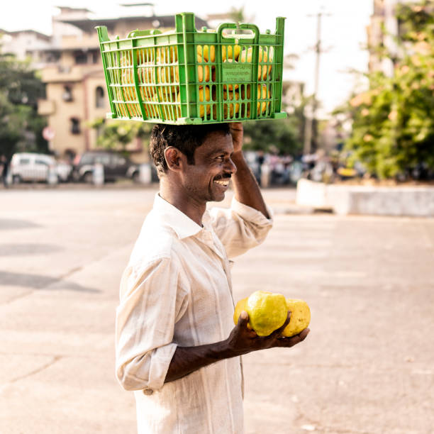 Selling fruit on the street in Mumbai stock photo