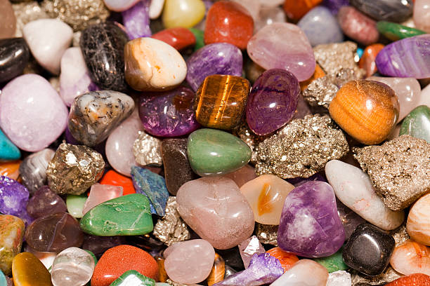semi precious stones mixture of semi precious stones tiger eye crystal stock pictures, royalty-free photos & images