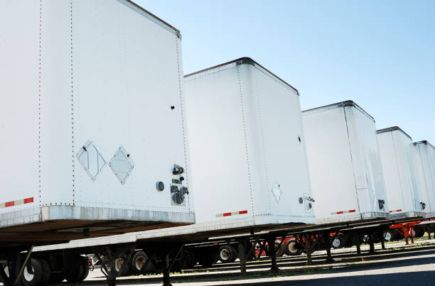 Semi truck trailers stock photo