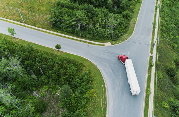 Semi Truck Turning at Intersection stock photo