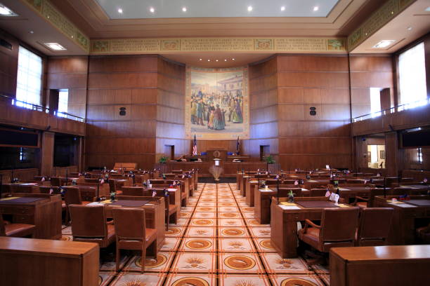Senate Chambers in Oregon State Capitol The interior view of Senate Chambers in Oregon State Capitol oregon state capitol stock pictures, royalty-free photos & images