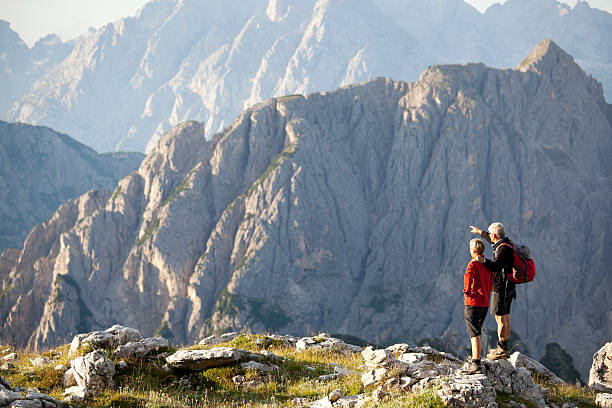 Senior couple in the mountains stock photo