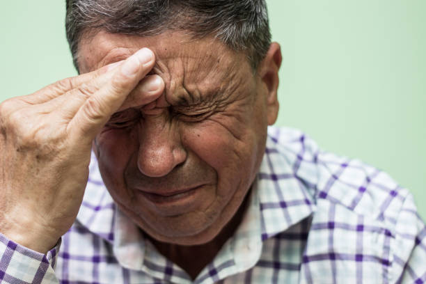Senior man crying stock photo
