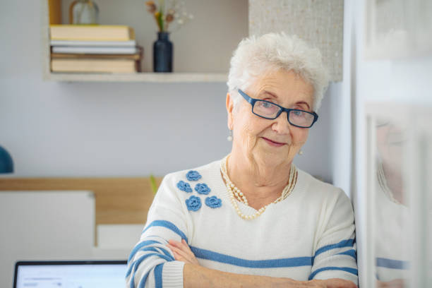 Senior woman at home stock photo