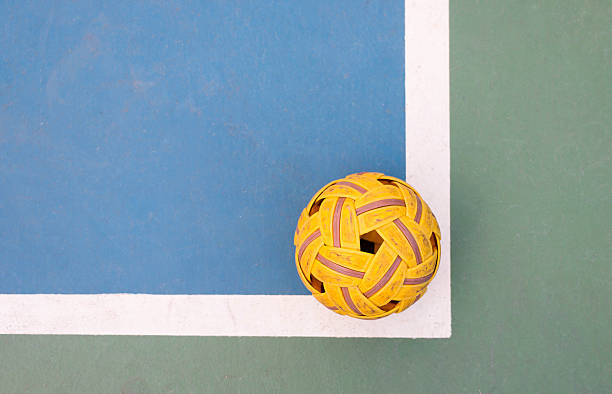 sepak takraw ball on court - ayak voleybolu stok fotoğraflar ve resimler