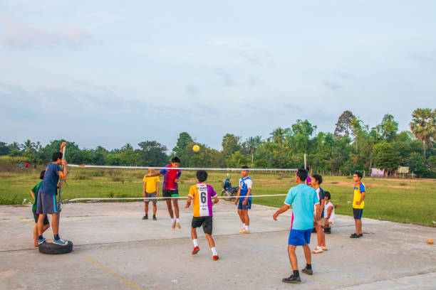 sepak takraw or kick volleyball in southeast asia, - ayak voleybolu stok fotoğraflar ve resimler