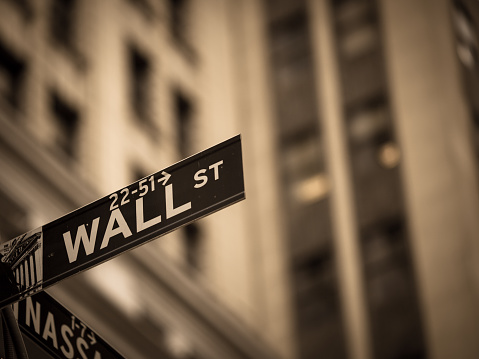 Sepia toned Wall Street sign in New York City