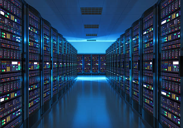 Server room interior in datacenter stock photo