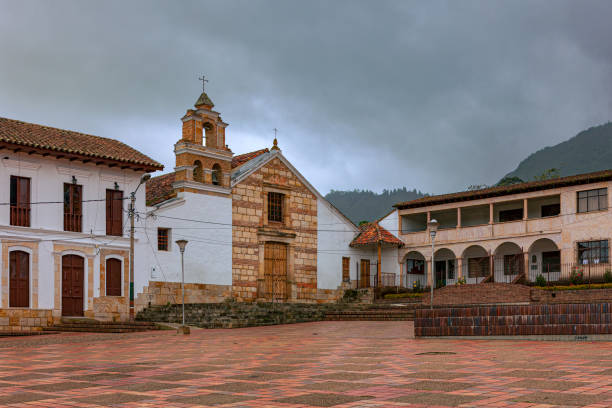 Sesquilé Colombia - The Old Colonial Spanish Chapel On The Main Square Of The 400 Year Old Town stock photo