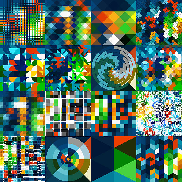 Set of 16 Patterns using the Same Colors stock photo