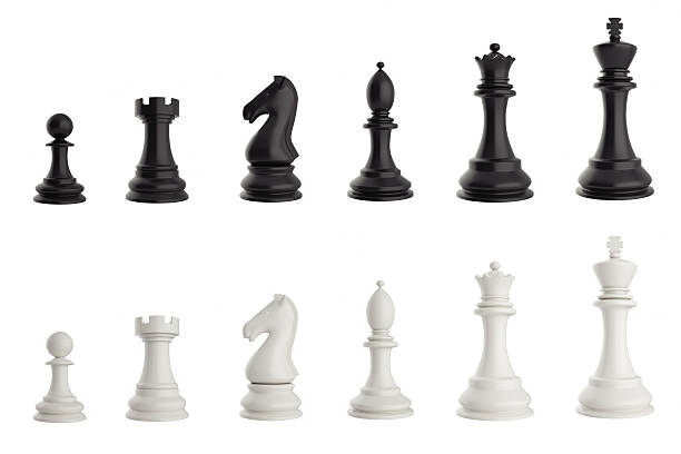 Set of black and white chess pieces. stock photo