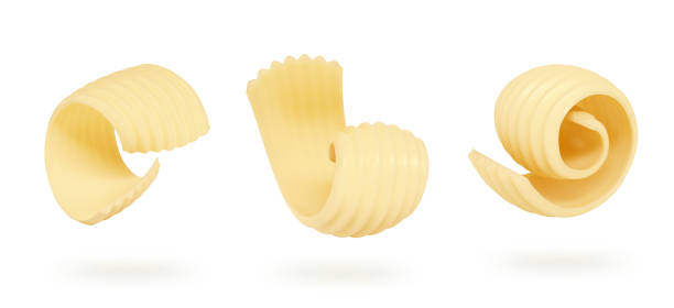 set of Butter curls and roll. stock photo