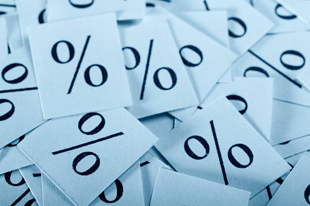 Set of cards with percentage symbols on stock photo