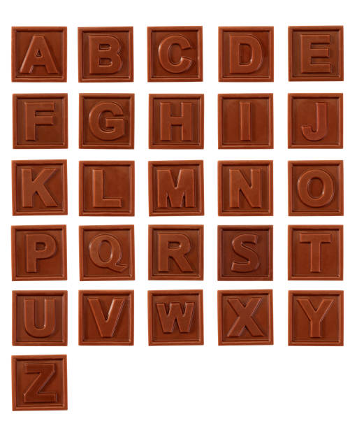 set of chocolate letters alphabet - chocoladeletter stockfoto's en -beelden