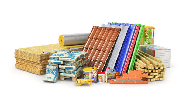 Set of construction materials Set of construction materials and tools isolated on a white background. 3d illustration construction material stock pictures, royalty-free photos & images