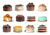 istock Set of different delicious cakes isolated on white 1339241159