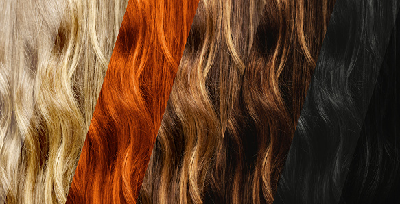 Various hair dyeing colors. Set of different natural hair color samples.